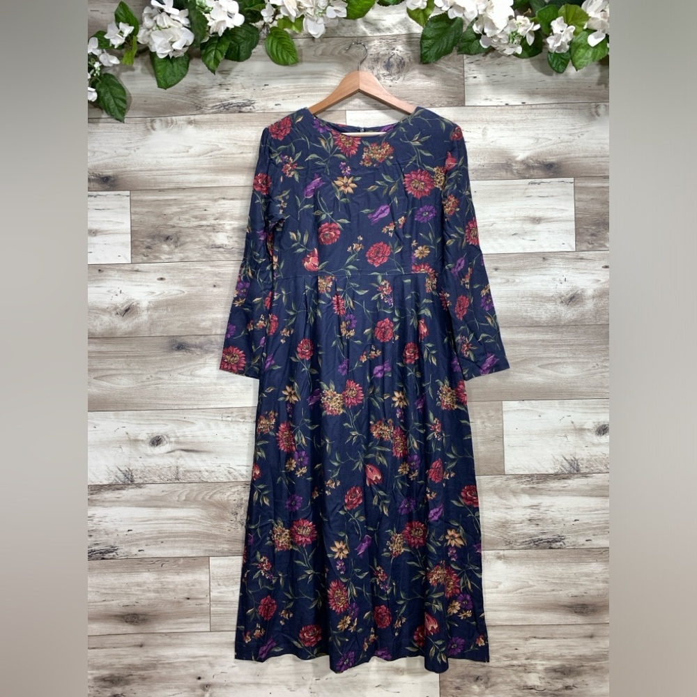 Talbots vintage floral rayon midi dress size 6 long sleeve boho minimalist